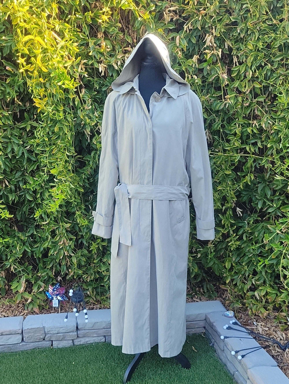 Vintage London Fog Hooded Long Trench Coat With Belt 12